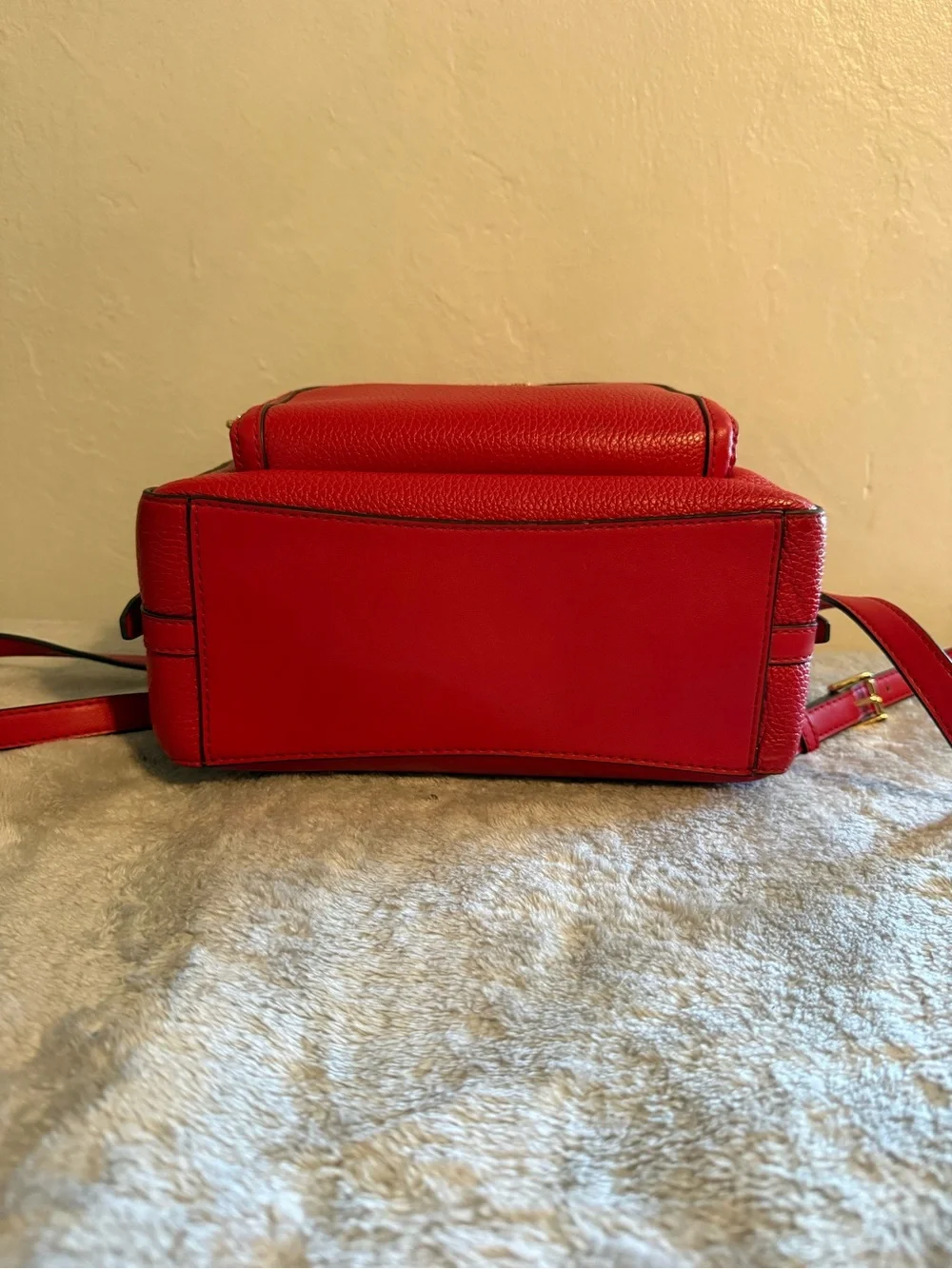 Michael Kors Red Pebbled Leather Mini Backpack with Front Zip Pocket